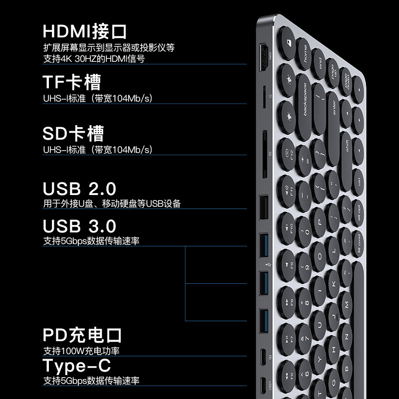 doqo aluminum alloy 9-in-1typec expansion dock USB expansion dock keyboard applies Apple flat pen electric