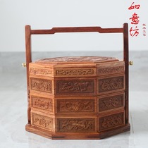 Mahogany box Burmese fruit plate food box wooden basket multi-layer snack box home Chinese antique living room with lid