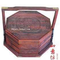 Redwood octagonal carving box red sour branches antique basket multi-layer solid wood food box wood carving crafts ornaments home daily use