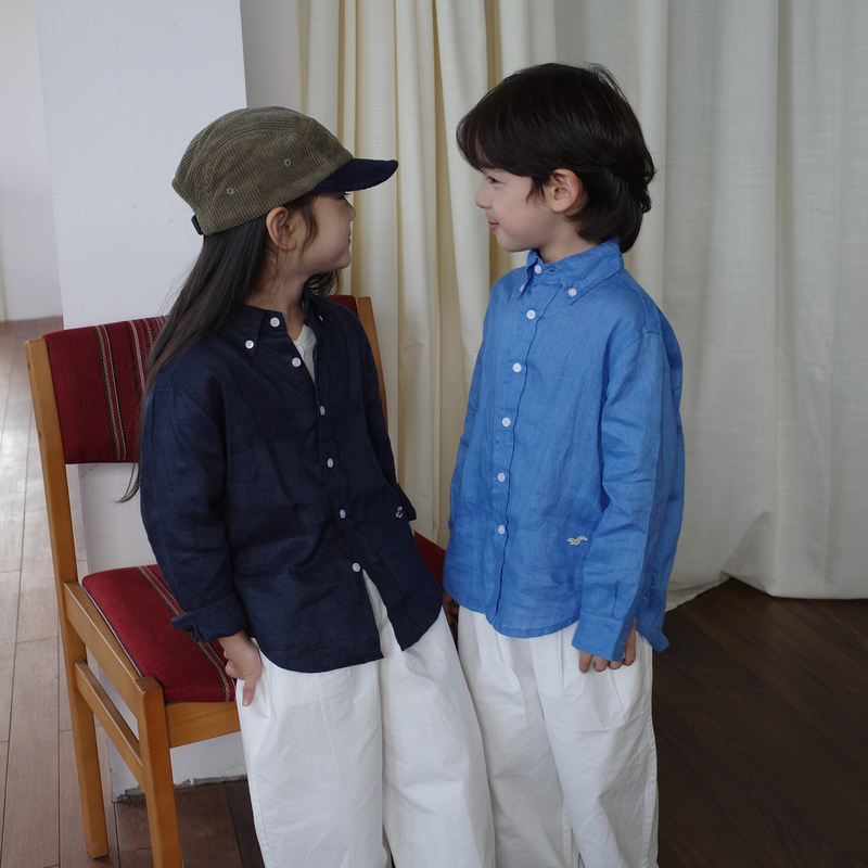 Happydogs Kidsren's Pure Linen Shirt, Classic Casual, Versatile, Breathable Long-Sleeved Shirt in Three Colors