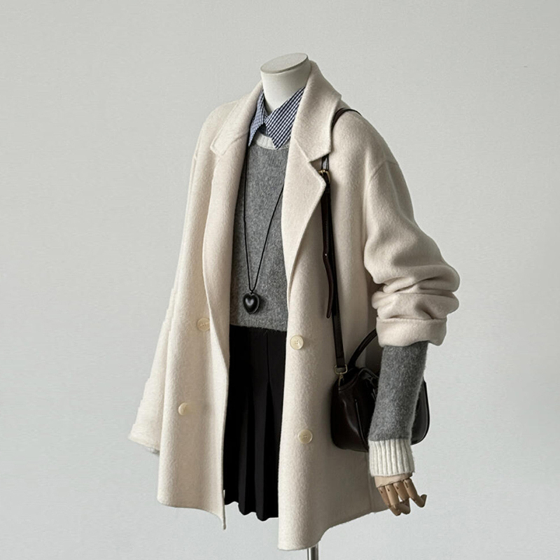 2026 Autumn and Winter New Style Petite Hepburn-Style High-End Short Double-Sided Cashmere Woolen Coat for Women