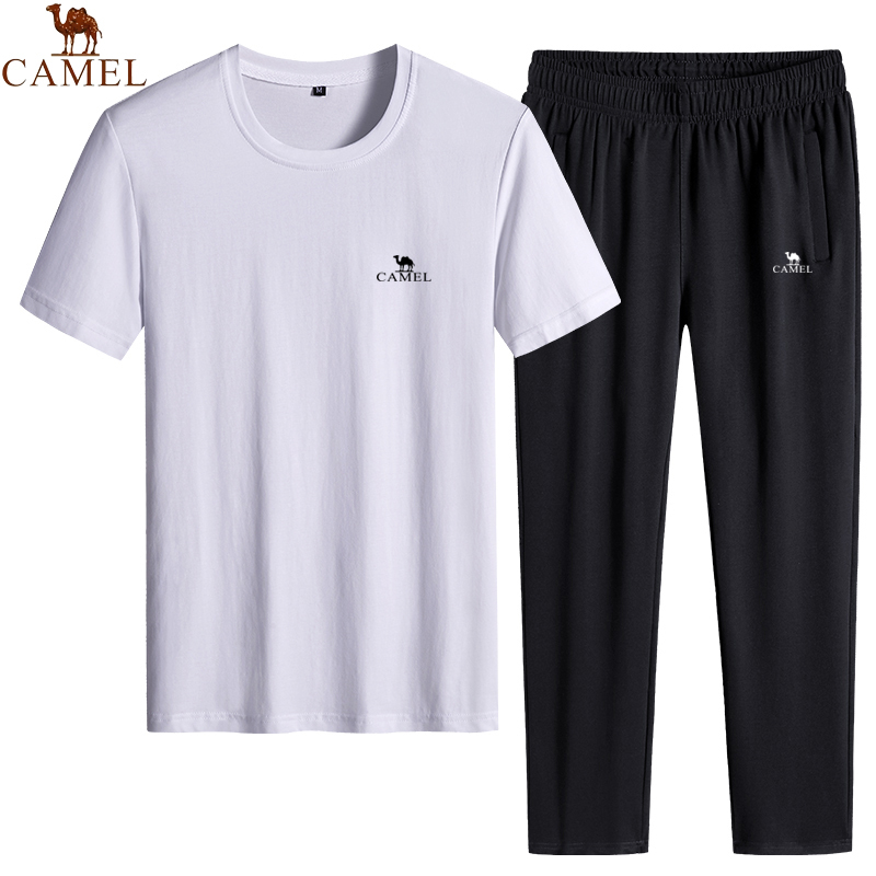 Camel Sports Suit Men's 2026 New Summer Pure Cotton Short-Sleeved T-Shirt Sports Pants Running Wear Casual Two-Piece Set