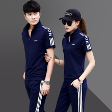 Sports suit men's summer short sleeved long pants sports suit men's and women's couple outfit Korean casual set women's summer two-piece set