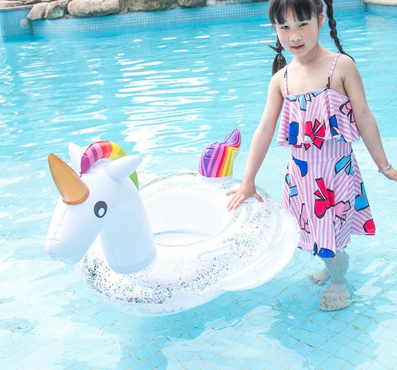 Nhẫn bơi đỏ cho trẻ em Ghế bơm hơi mới Princess Ma Unicorn nổi hàng gắn kết vòng bơi sequin tùy chỉnh - Cao su nổi