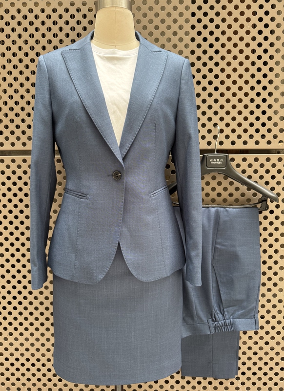 25 Years New Model Volvo Blue-Gray Women's Suit with Trousers and Skirt, Business Attire, Workwear, Slightly Stretchy and Comfortable