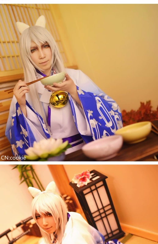 Anime bạc cổ tích cáo cổ tích COS quần áo kimono cosplay trang phục nữ tóc giả cáo tai chuông 铛 gỗ toàn bộ
