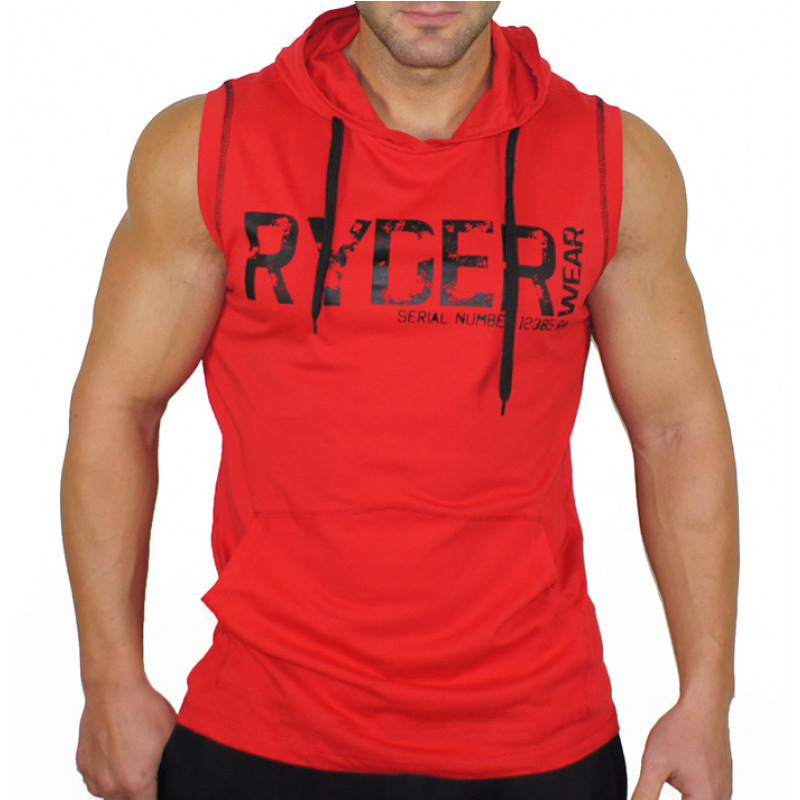 Cơ bắp tập thể dục vest nam trùm đầu không tay hood đào tạo thiết bị chạy thể thao vest vest vai mồ hôi thở áo thể thao nam có cổ