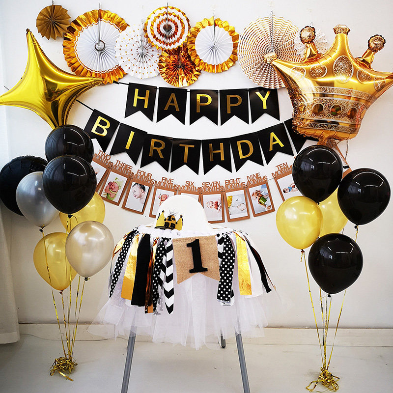 Children Baby Birthday Body Lying On The Red Black And Gold Theme