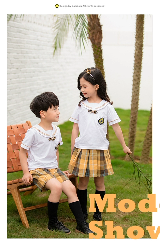 Đồng phục trường tiểu học màu đỏ tùy chỉnh thiết lập quần áo mẫu giáo cotton mùa hè nam và nữ đồng phục thủy thủ phong cách Nhật Bản - Đồng phục trường học / tùy chỉnh thực hiện