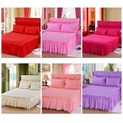 giường váy ren trong một mảnh màu đỏ bedspread bông hôn nhân đám cưới màu hồng / tím ren trượt gắn tấm 1.8m2.0 m - Váy Petti