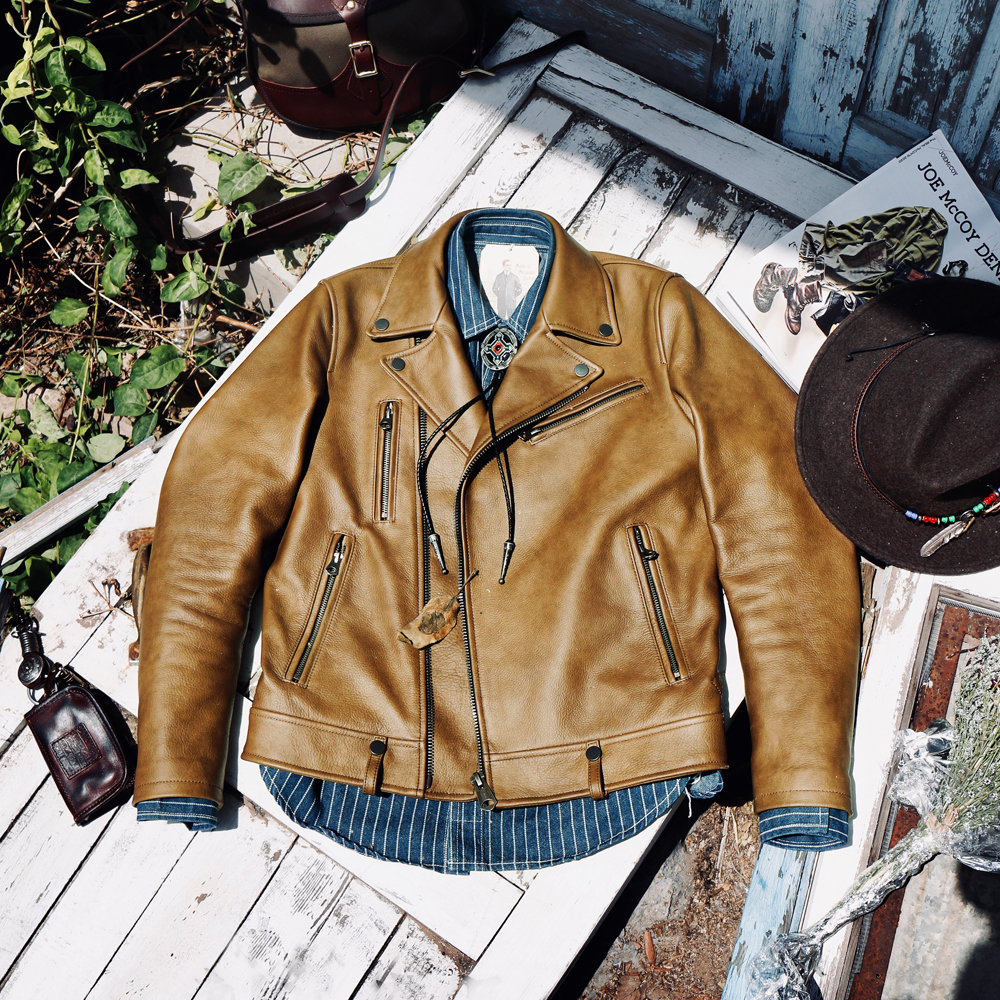 Retro motorcycle leather men's fur slim jacket top layer leather leather short coat tide spring and autumn riding clothing