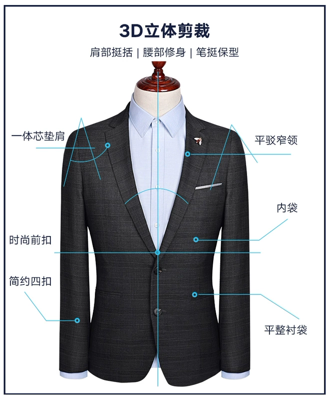 Sự nghiệp Phù hợp với nam Áo khoác nam Thanh niên Kẻ sọc giản dị Nam mặc chính thức Kinh doanh Slim Trend Suit Áo khoác nam - Suit phù hợp