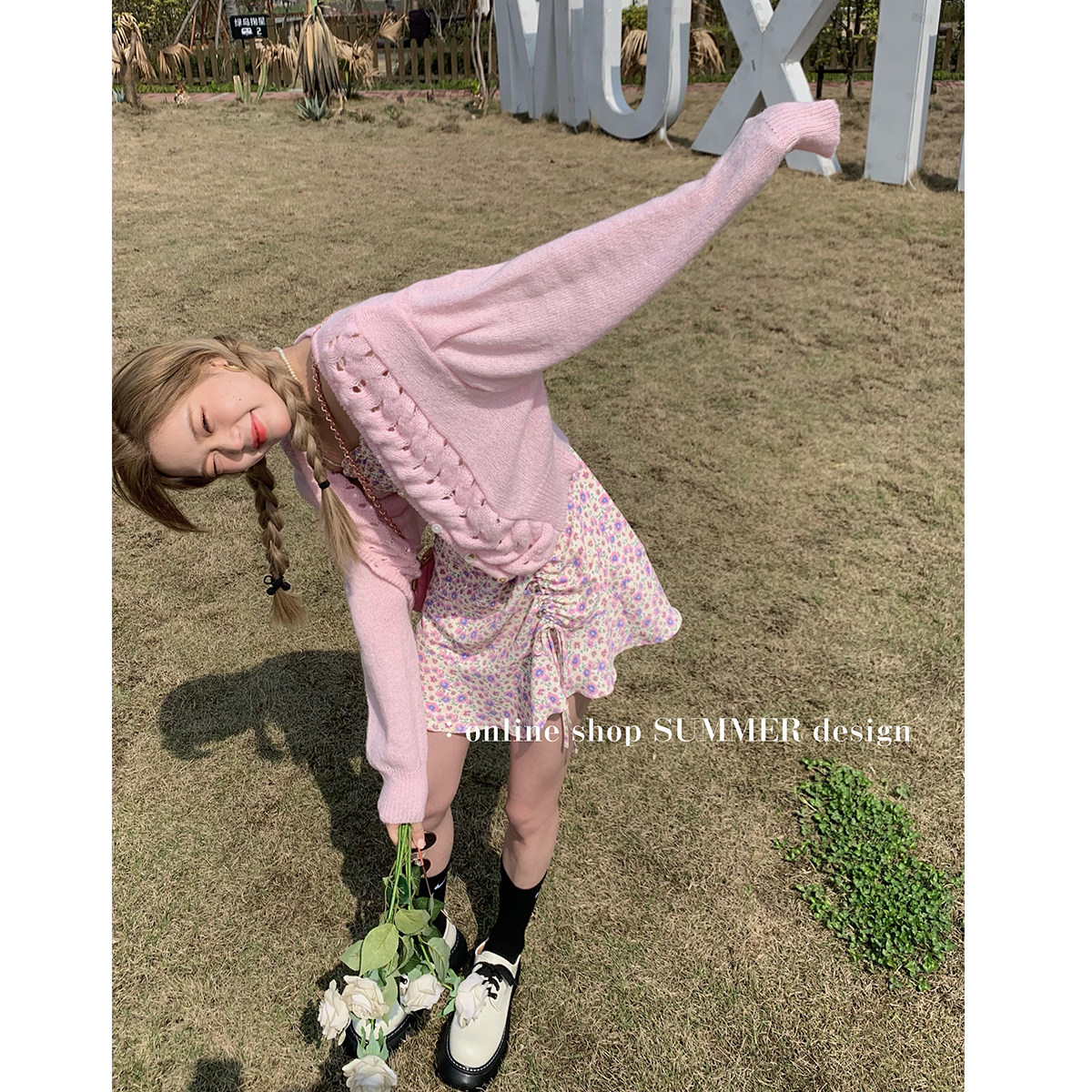 (Cream Sweet Sister Style) Knitted Cardigan Short Coat Tops Women's Sunscreen Sky Thin Morning Autumn Air Conditioner Shirt Outwear