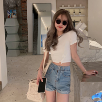 Summer home design sense right angle shoulder pad niche umbilical t-shirt womens semi-short-sleeved short top 2021 summer new