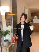 Summer Home 2022 Fall - installed new Korean edition loose temperament middle - long suit coat female bright line design sense