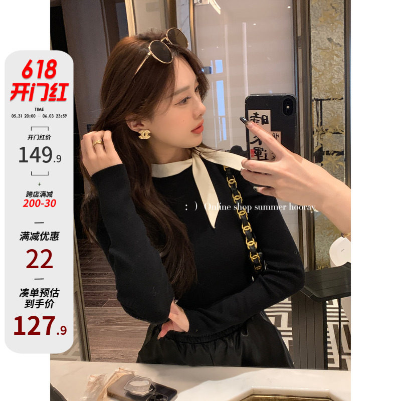 Summer City Holiday ] elegant classical slant tidal tissue French floating knit shirt in spring