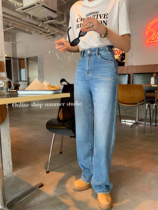 Summer House 2022 Spring and Autumn New Broad - legged jeans girl blue design feels nice pants