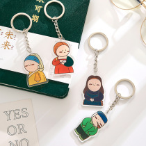 Renaissance Creativity Acrylic Key Clasp Pendant World Famous Painting Figures Key Circle Bag Buncen Decorations