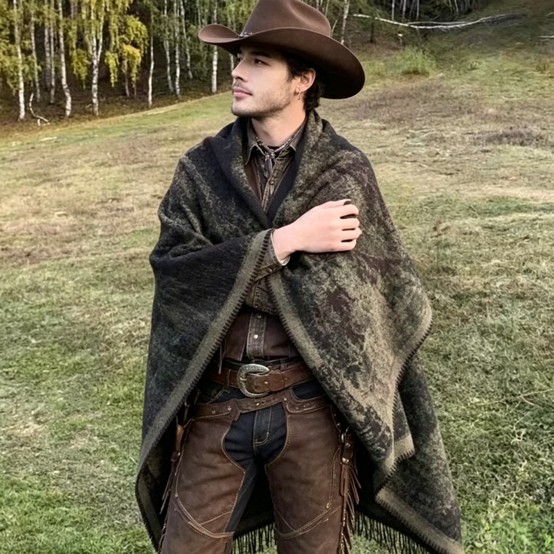 Mexican-Style Western Cowboy Shawl, the Same Style as Red Dead Redemption, Retro Cloak, Outdoor Performance Warm Cloak