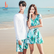 Sanqi swimsuit Couple 2019 new seaside holiday set womens skirt style one-piece mens boxer Korean swimwear