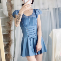 Sanqi new swimsuit womens one-piece belly thin sexy small breasts gather Net Red large size Black hot spring swimsuit