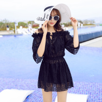 2019 New bikini womens three-piece sexy gathering hot spring cover belly slim shoulder shirt swimsuit
