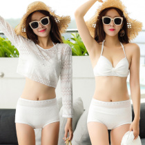 Swimsuit new womens three-piece black and white high waist small boxer long sleeve sunscreen steel ring gather bikini sexy