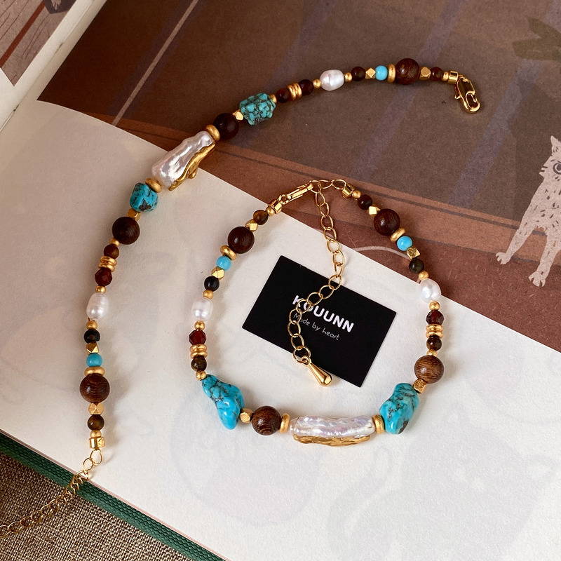 Bohemian Shaped Freshwater Pearl Bracelet Women's Accessories Accessible Luxury High-End Retro Turquoise Bracelet Bracelet Bohemian Shaped Freshwater Pearl Bracelet Women's Accessories Accessible Luxury High-End Retro Turquoise Bracelet Bracelet