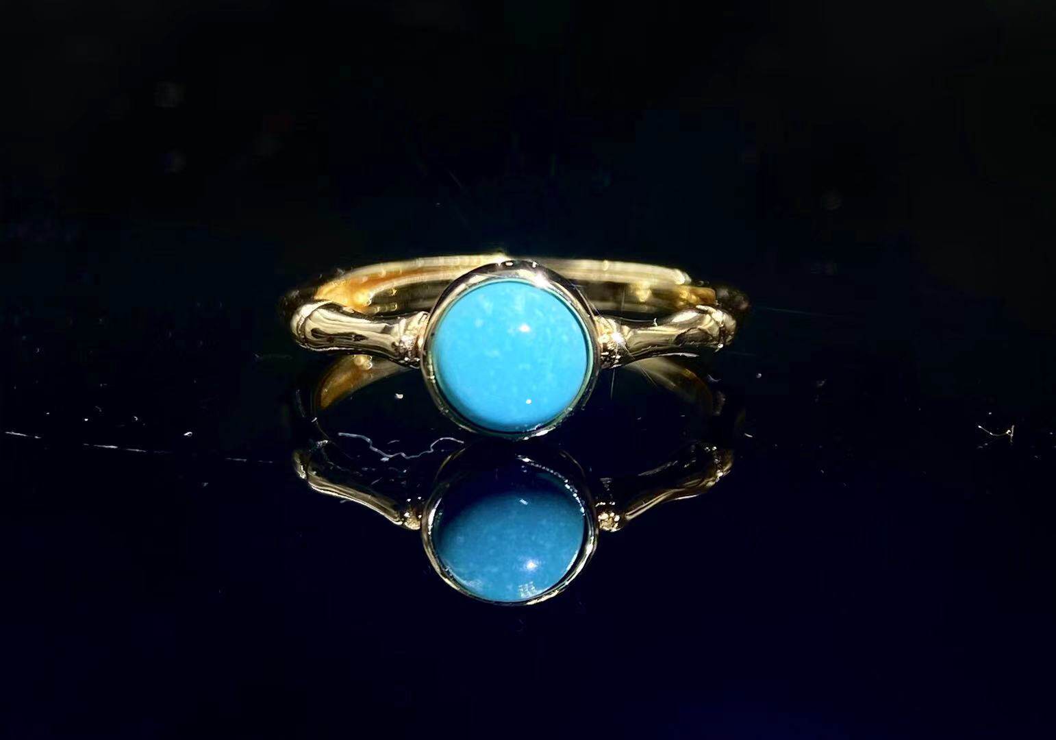 Amberman Bamboo Round Hubei Green Pine Ring