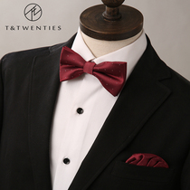 Groom wedding bow tie pocket towel suit Wine red wedding male bow suit square towel British Korean version of the tide