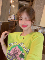 BORAKOO Korea Dongdaemun Chapora in Korea live upper section~fruit green short-sleeved T-shirt