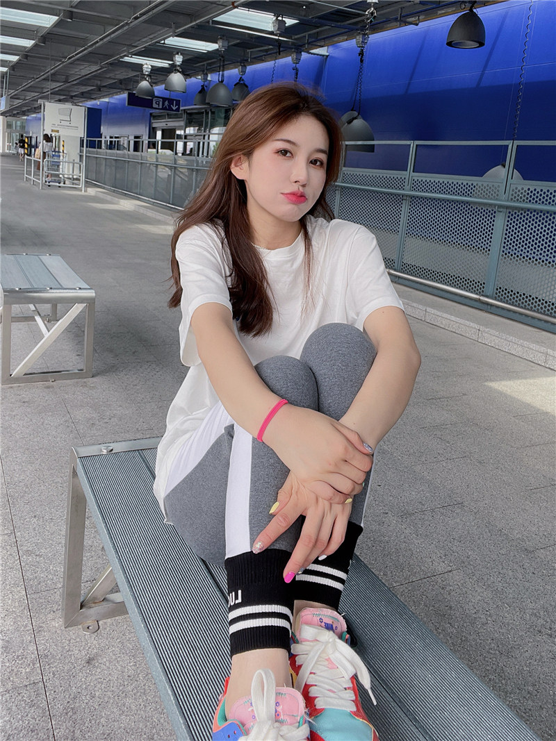 Borakooo South Korea Dongdai Winter Gray Pattern Pattern Letters tighten waist wear trousers