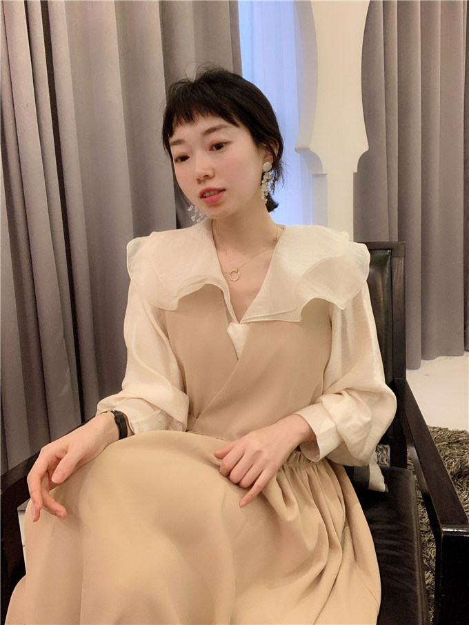 BORAKOO Korea Dongdaemun So Gentle Hanbok Style ~ Apricot V-neck Bud Vest Dress