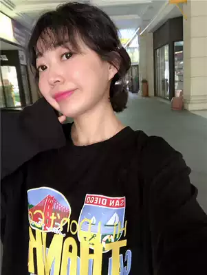 BORAKOO Korea Dongdaemun Autumn Festival ~ old black print pattern round neck long sleeve T-shirt