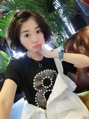BORAKOO Korea Dongdaemun summer self-contained nail bead number 8 black loose short sleeve t-shirt