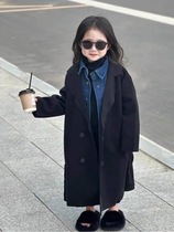 Korean style childrens clothing girls spring coat 2024 new style spring woolen coat childrens windbreaker long woolen coat