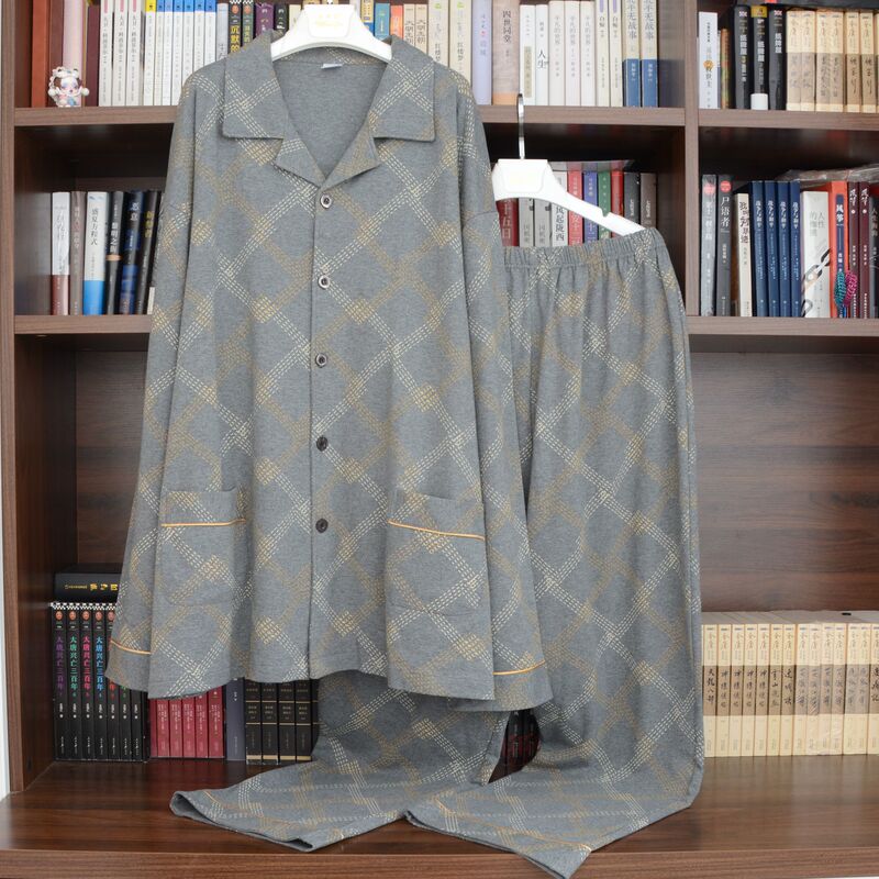 Obese Men's Pajamas, Spring and Autumn, Thickened, Pure Cotton, Extra Large Size, Plus Size, for Tall and Fat Men, Loungewear