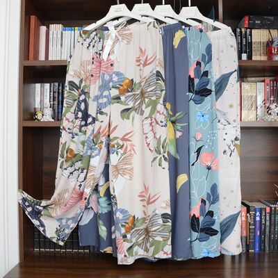 Ultra-thin cotton silk 200 pounds, chubby girl summer extra-large size, fat and enlarged, artificial cotton home pants, pajama pants, flower 6XL