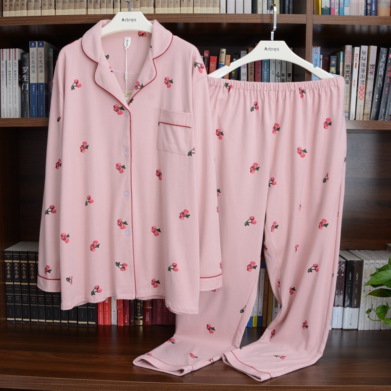 Large size pajamas, fat MM women plus fertilizer to increase 200 jins thick cotton 300 jins middle-aged spring and autumn long-sleeved home clothes