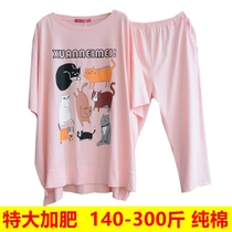 Fat MM female summer cute cat extra large size plus fat increase 200 jin 300kg cotton pajamas nightgown