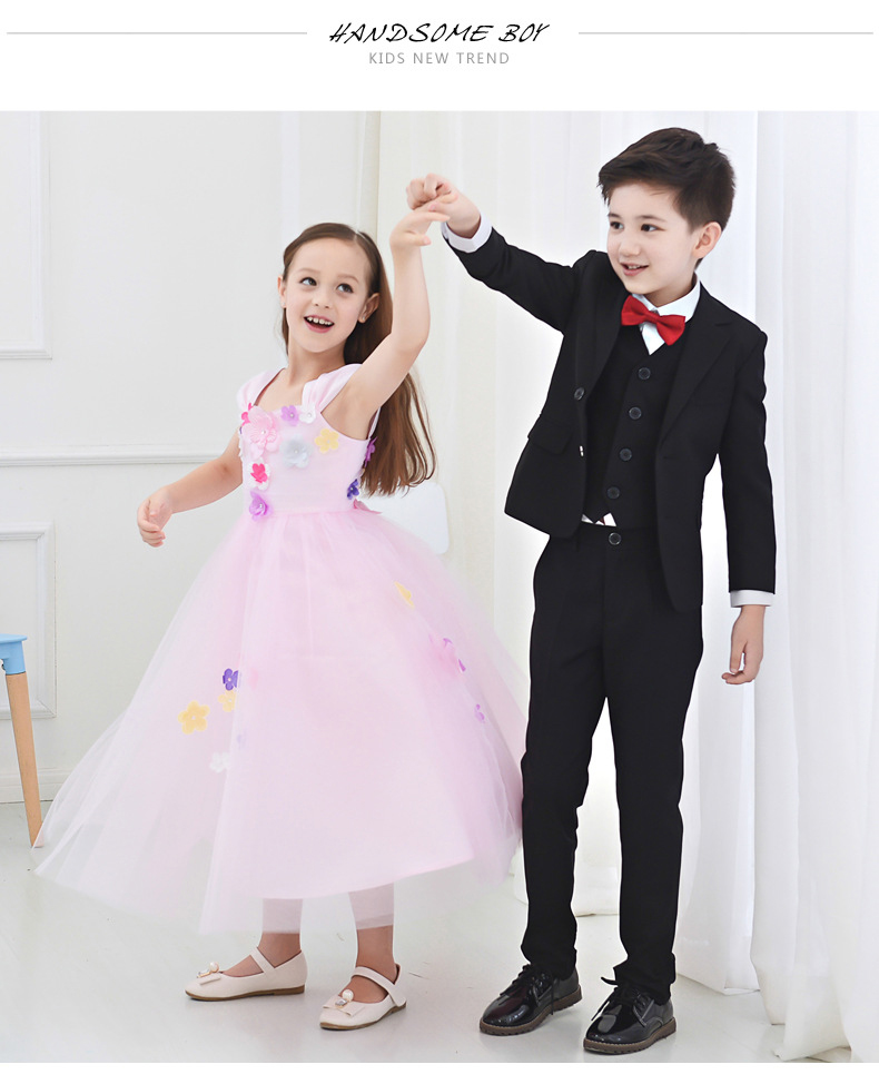 Phù hợp với trẻ em mùa thu hoa cô gái ăn mặc nam Hàn Quốc phiên bản của quần áo trẻ em ăn mặc trường tiểu học cậu bé máy chủ nhỏ phù hợp với quần áo trẻ sơ sinh