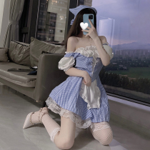 Sweet Seduces Blue White Plaid Maid Dress Uniform Maid Cos Cos Sleeping Dresses Cute Sexy Dress Qqny
