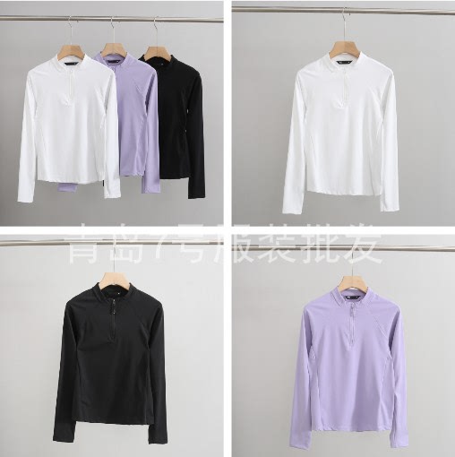 Sun~Stone~Spring and Autumn Women's Half-Zip Sports Hiking Long-Sleeve Base Layer Shirt Qk 341413