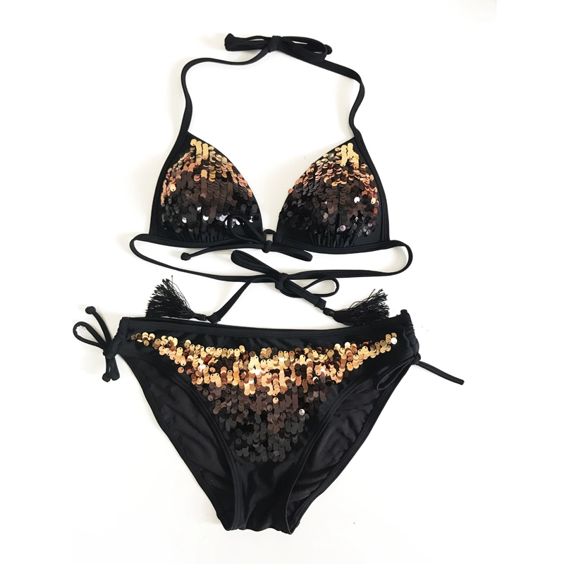 Imis yêu vẻ đẹp LI mới tam giác bikini áo tắm nữ màu hồng nhạt tinh tế làm bằng tay sequin khuôn cốc kích thước ngực tập hợp - Bikinis