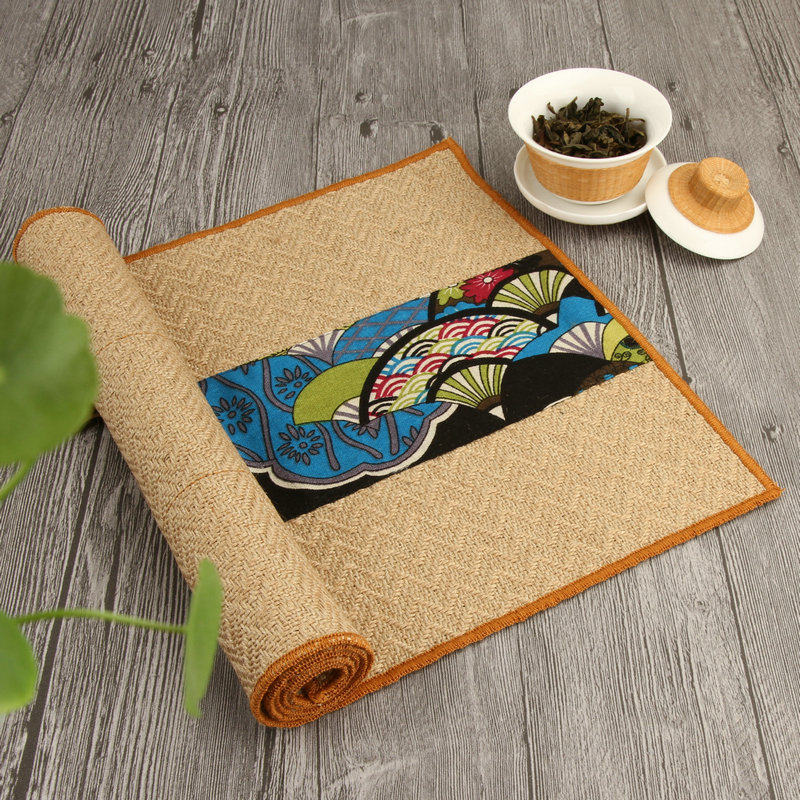 Rough linen-bearing dry tea table tableflag lineliness tea cushion tea curtain tea curtain blue flower Japanese