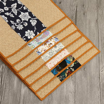 Rough hemp stripe small tea mat printing Zen wavy cotton and linen tea curtain table flag dry bubble fabric edging tea mat placemats