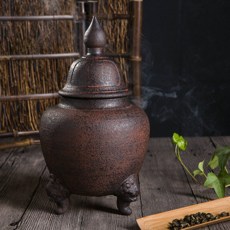 Rough pottery tea can Yixing purple sand antique tea storage device imitation iron general can Pu'er wake up tea can storage dust-proof tea set