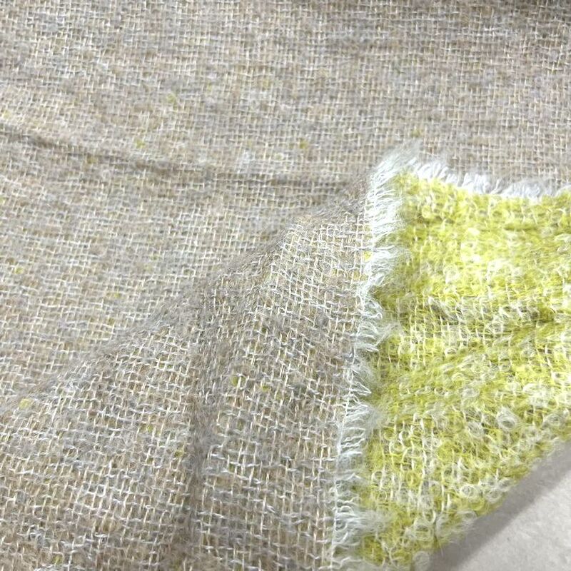 Alpaca Velvet Fabric, Autumn and Winter Coat, Khaki Gray and Fluorescent Green Sparse Circle Brushed Yarn-Dyed Full Wool Fabric