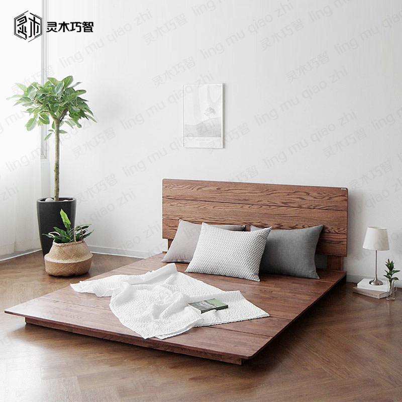 Custom-made solid wood bed Japanese-style tatami floor bed floor-to-ceiling low bed oak black walnut homestay bed hotel bed
