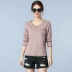 Áo thun dài tay cotton đơn mặc ngoài mặc ngắn tay đẫm máu mùa thu quần áo mùa thu đáy áo mẹ trung niên buông thả Áo phông